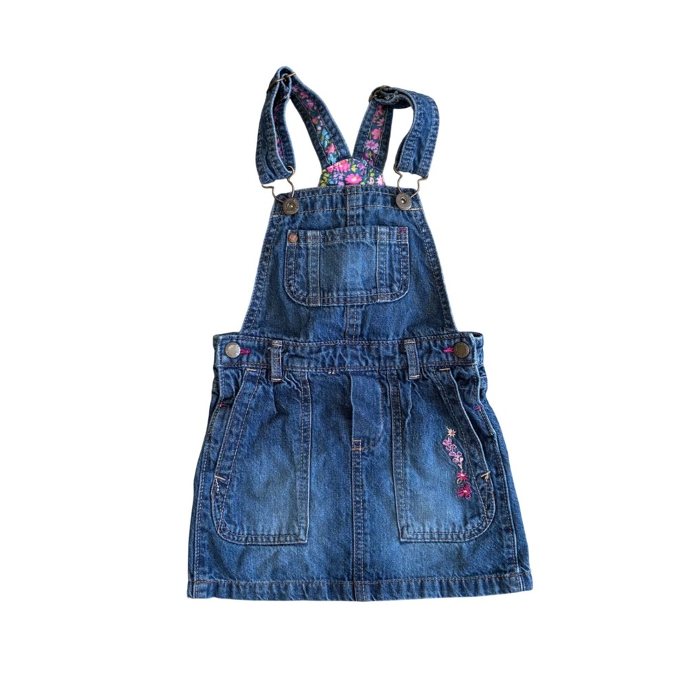 Genuine Kids OshKosh Floral Embroidered Denim Jumper Dress Blue 3T Skirtall